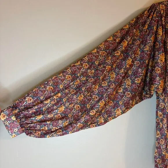 Women's Vintage Blouse Puffed Sleeves Gathered Cuffs Cottage Prairie Country L - Picture 4 of 10